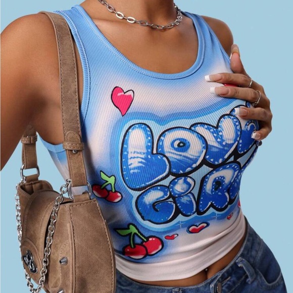 - ICON Women's Summer Cartoon Letter Printed Slim Fit Tank Top - Picture 3 of 4